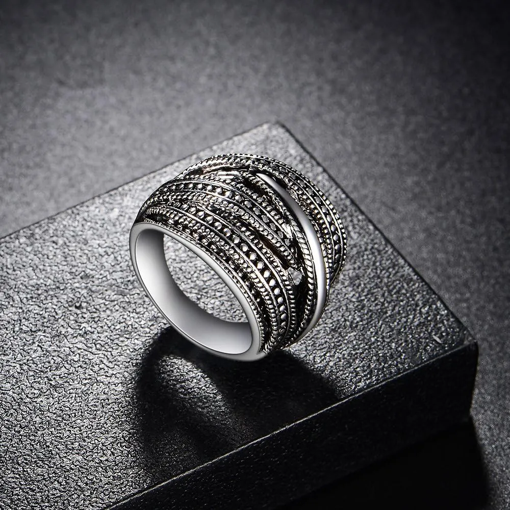 Silver and Gold Cable Rings for Women 2 Tone Crisscross Intertwined Chunky Cocktail Wide Statement Ring