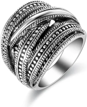 Silver and Gold Cable Rings for Women 2 Tone Crisscross Intertwined Chunky Cocktail Wide Statement Ring