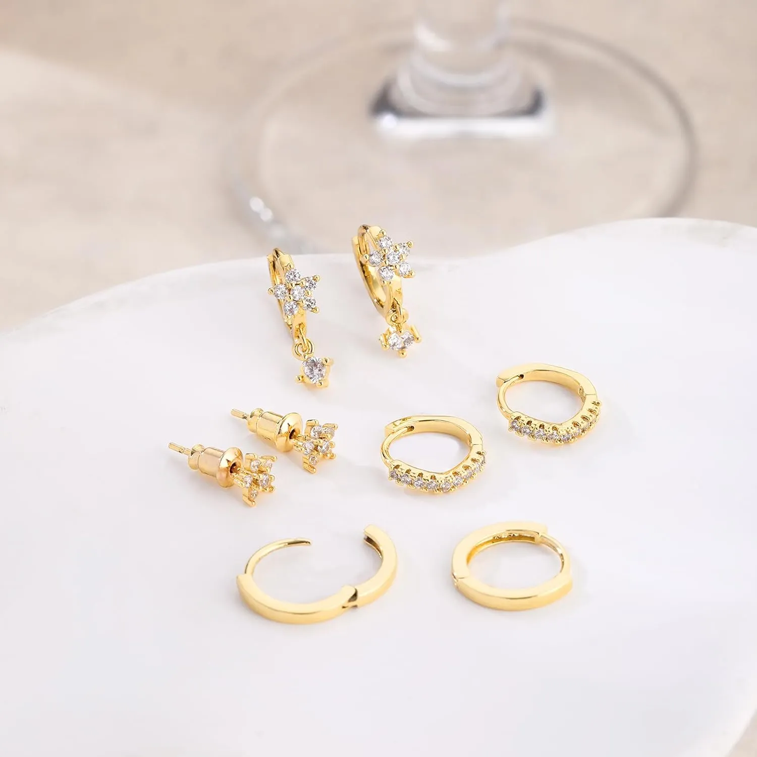 Silver Earrings for Women Hypoallergenic Huggies Earring Stack Gold Silver Jewelry Set Dainty Diamond Hoop Jewelry for Woman