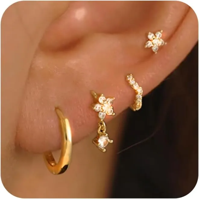 Silver Earrings for Women Hypoallergenic Huggies Earring Stack Gold Silver Jewelry Set Dainty Diamond Hoop Jewelry for Woman
