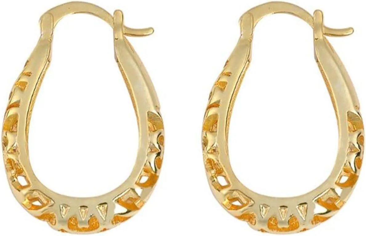 Silver Plated Hoop Earrings 14K Gold Plated Filigree Huggie Earrings Medium Oval Hoop Earrings Hollow-out Texture Flower Huggie Hoops Click Top Pierced Trendy Jewelry for Women