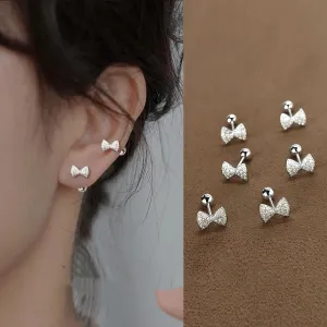 Silver Sparkly Bow Earrings for Women Gold Ribbon Bow Stud Earrings Silver Bow Knot Earring for Teen Girls Christmas Jewelry Accessories Sleep Without Picking