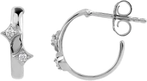 Silvershake White Gold Plated or Yellow Gold Plated 925 Sterling Silver Trendy Tiny Star 0.5 Inch C Hoop Stud Post Gemstone Earrings Jewelry for Women