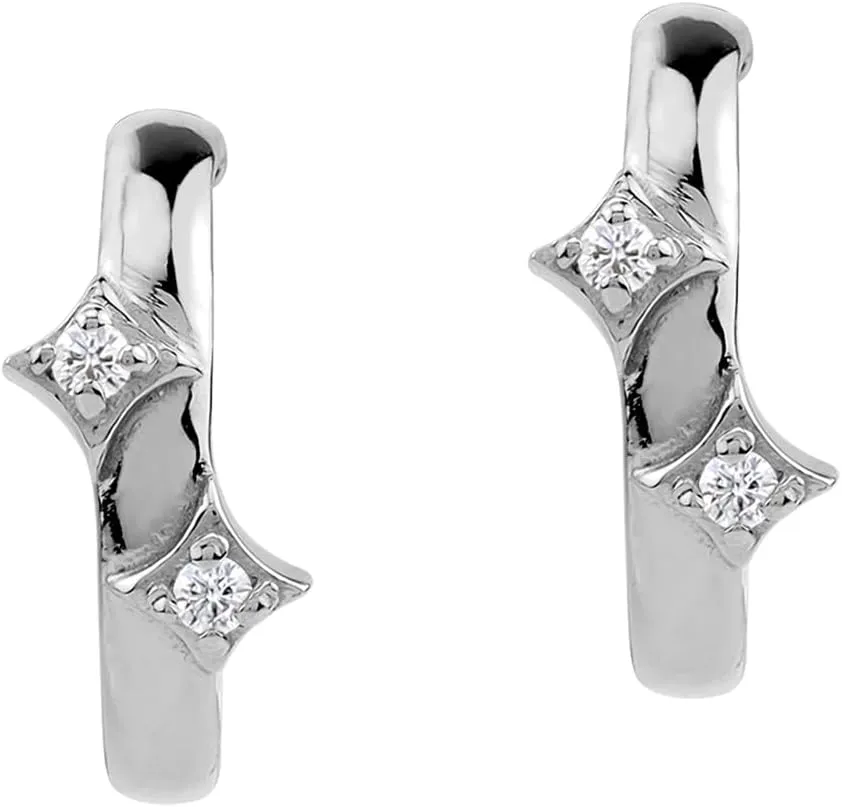 Silvershake White Gold Plated or Yellow Gold Plated 925 Sterling Silver Trendy Tiny Star 0.5 Inch C Hoop Stud Post Gemstone Earrings Jewelry for Women