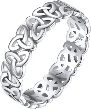 Silvora 925 Sterling Silver Celtic Knot Rings, Promise Rings for Women Men Vintage Eternity Band Ring Jewelry Size 5-11