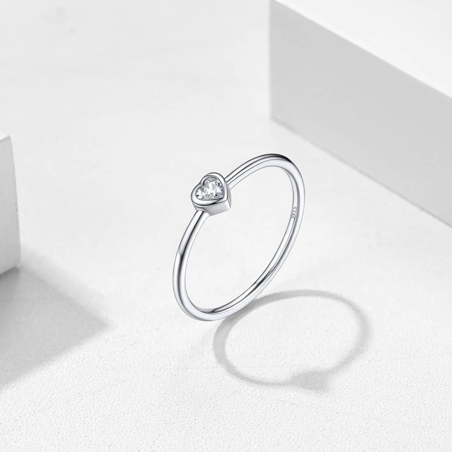 Silvora 925 Sterling Silver Simple Black Heart Ring Tiny Heart Wedding Band Rings for Women Size 4-12