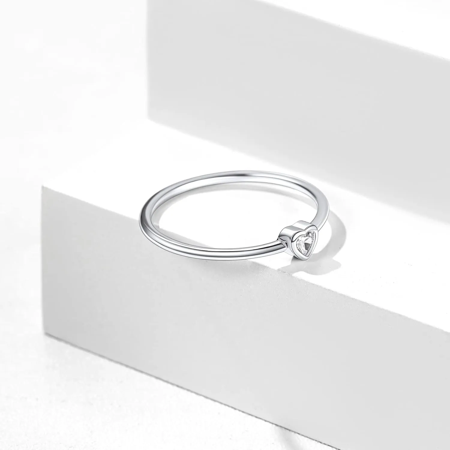 Silvora 925 Sterling Silver Simple Black Heart Ring Tiny Heart Wedding Band Rings for Women Size 4-12