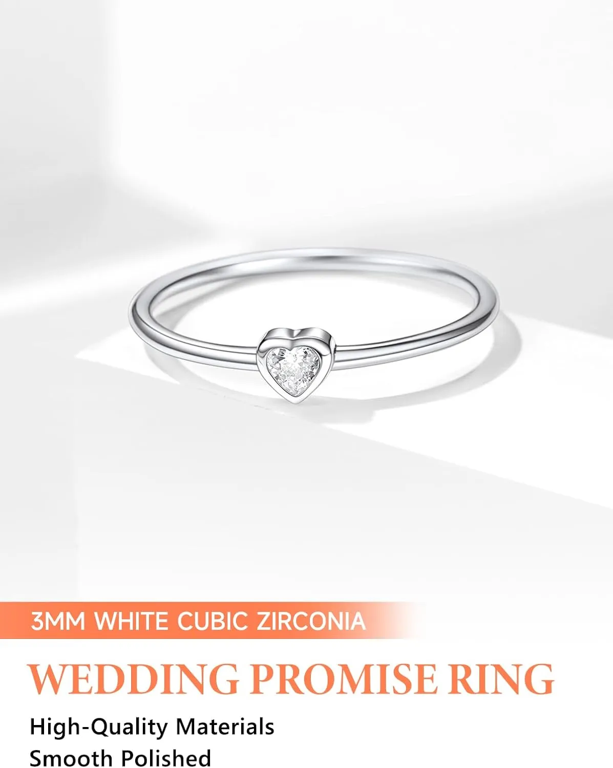 Silvora 925 Sterling Silver Simple Black Heart Ring Tiny Heart Wedding Band Rings for Women Size 4-12