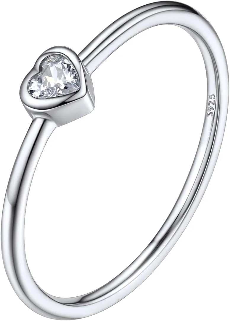 Silvora 925 Sterling Silver Simple Black Heart Ring Tiny Heart Wedding Band Rings for Women Size 4-12