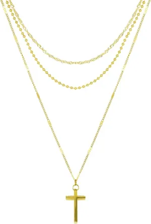 Simple Gold Cross Pendant Layered Necklace for Women - Delicate Dainty Layering Chain Jewelry Thanksgiving Christmas Gifts