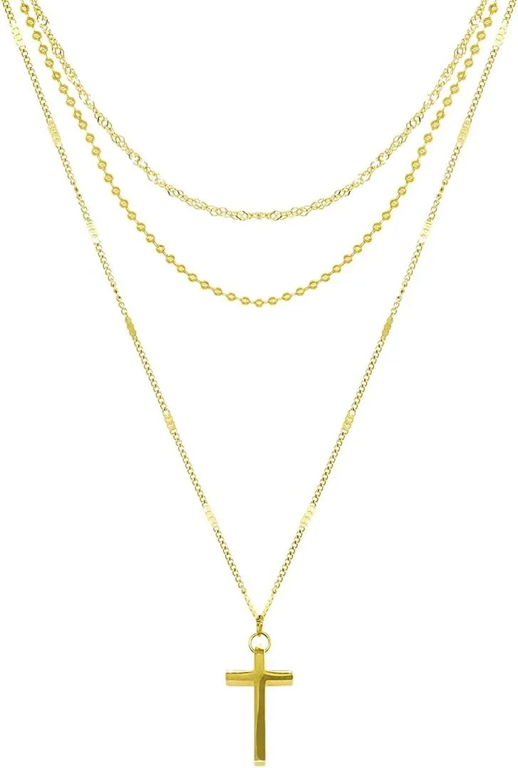 Simple Gold Cross Pendant Layered Necklace for Women - Delicate Dainty Layering Chain Jewelry Thanksgiving Christmas Gifts