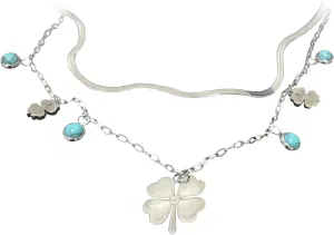 Simple Lucky Grass Natural Blue Turquoise Titanium Steel Necklace Minority Design Exquisite Fashionable Double Layered Snake Bone Choker Chain