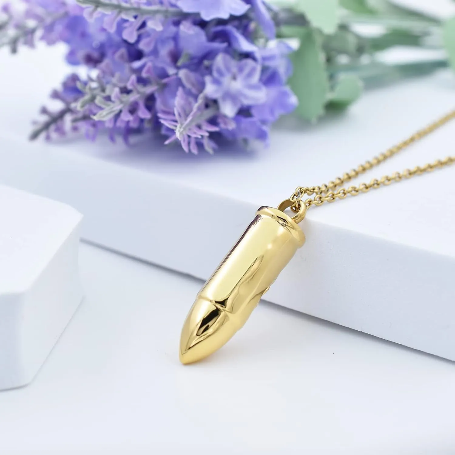 Skull Bullet Urn Necklace - Stainless Steel Punk Cremation Keepsake Jewelry for Men - Skeleton Bullet Urn Pendant