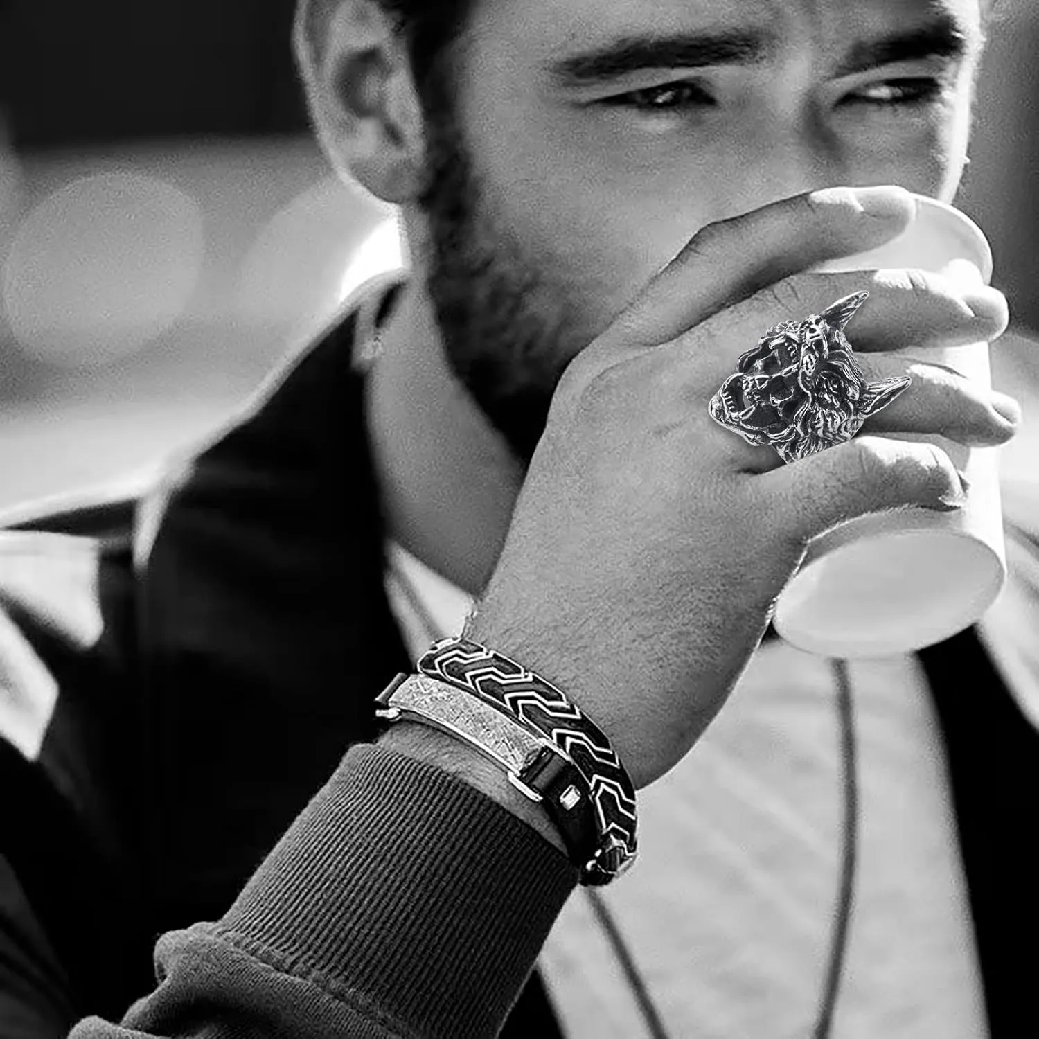 Skull Rings for Men Stainless Steel Gothic Biker Punk Skull Ring Jewelry for Men Size 8-13