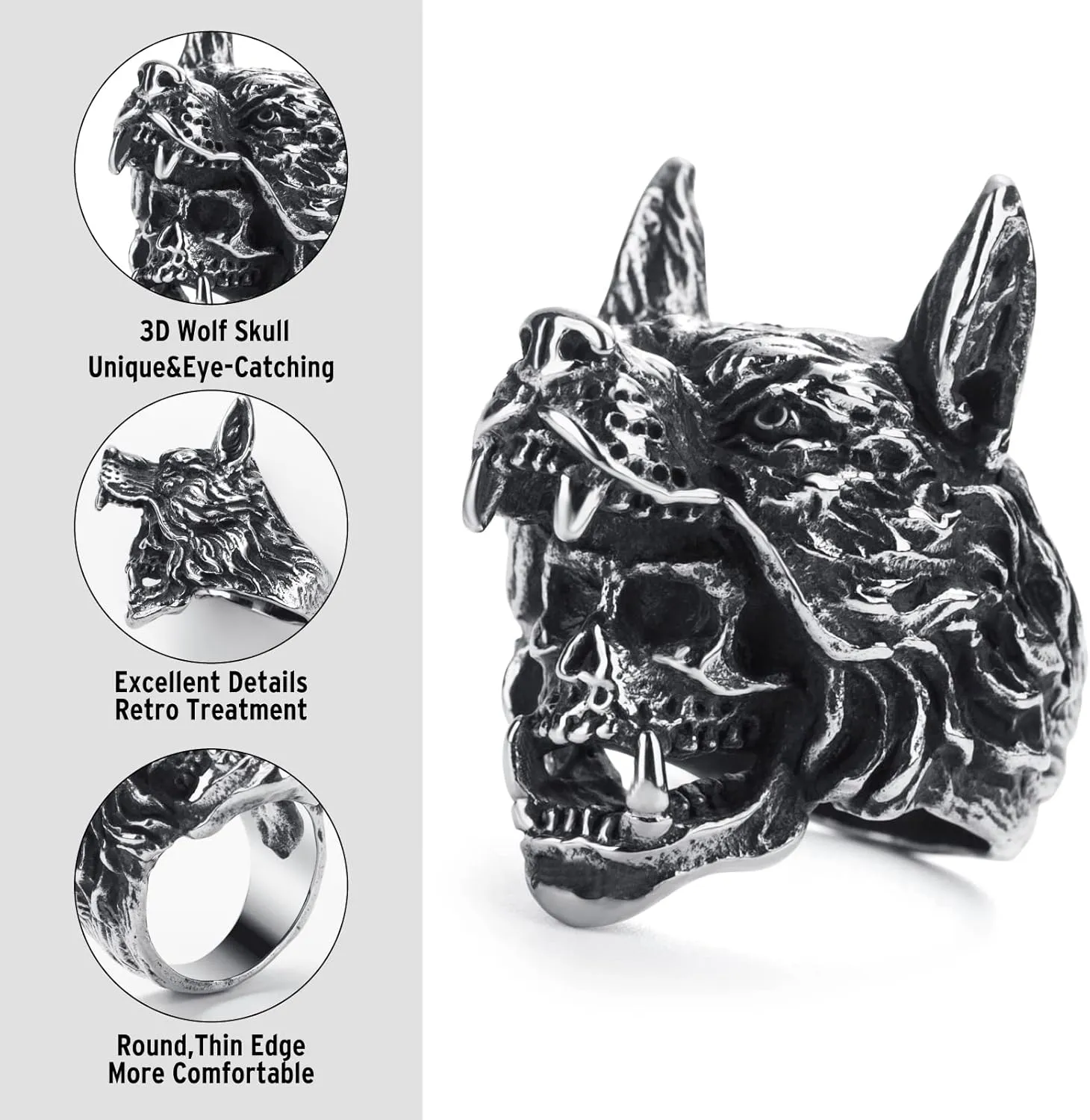 Skull Rings for Men Stainless Steel Gothic Biker Punk Skull Ring Jewelry for Men Size 8-13