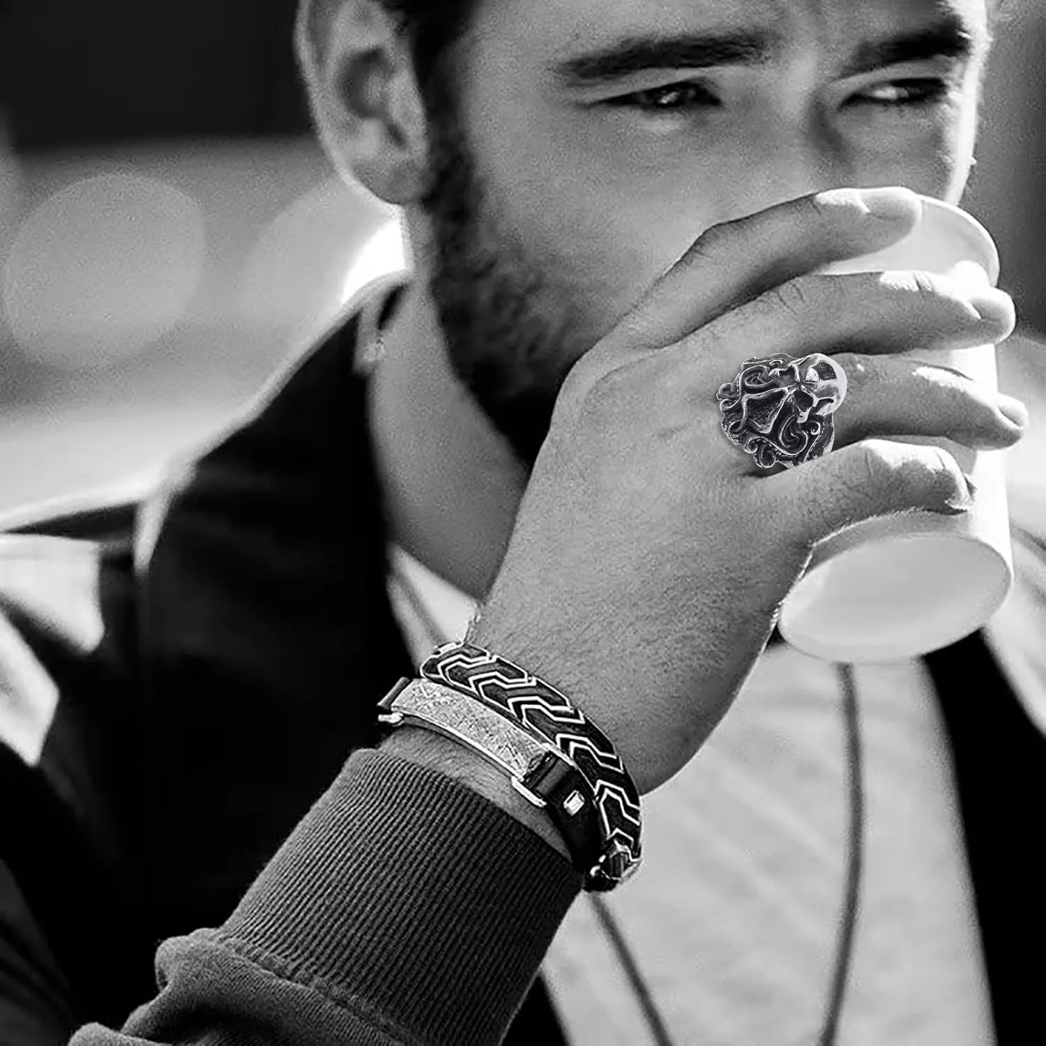 Skull Rings for Men Stainless Steel Gothic Biker Skull Ring Jewelry for Men Size 8-13