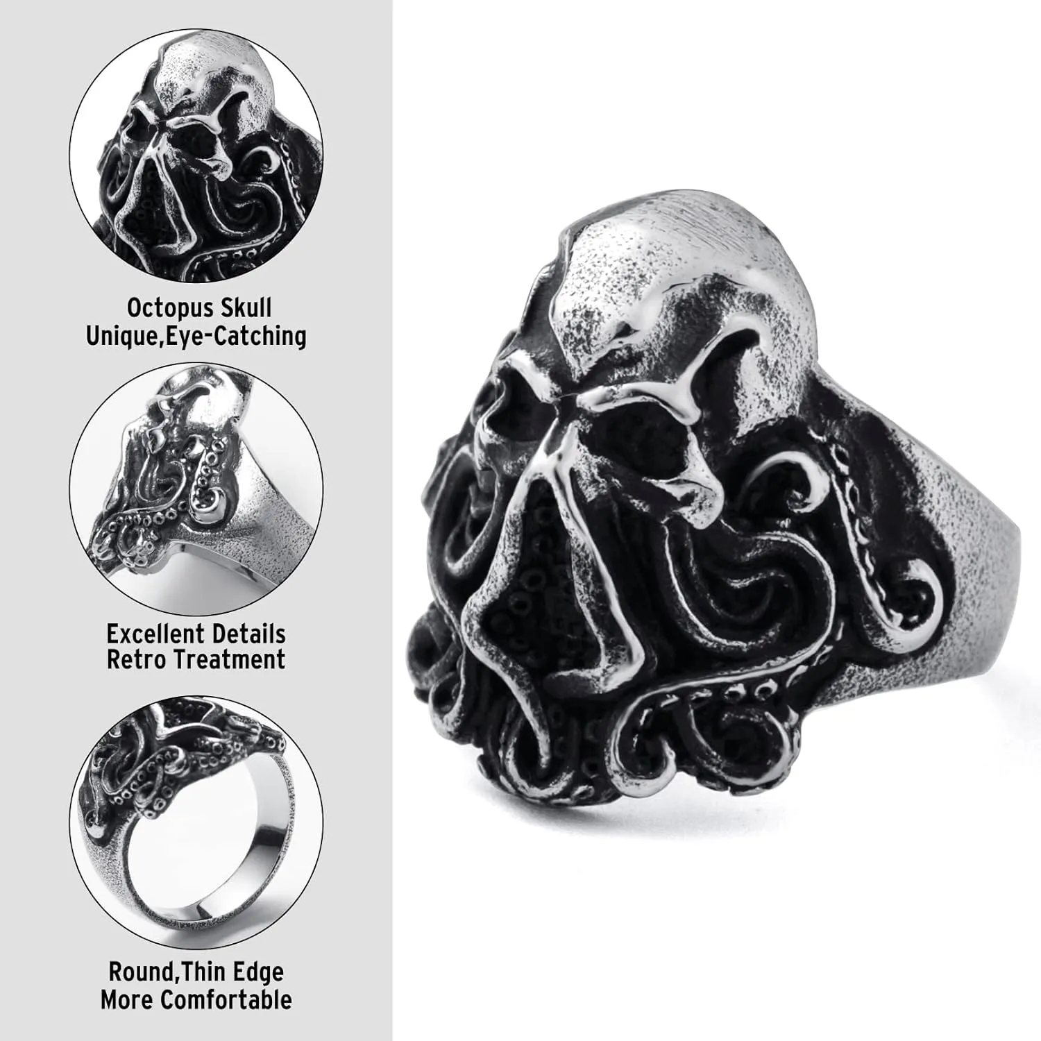 Skull Rings for Men Stainless Steel Gothic Biker Skull Ring Jewelry for Men Size 8-13