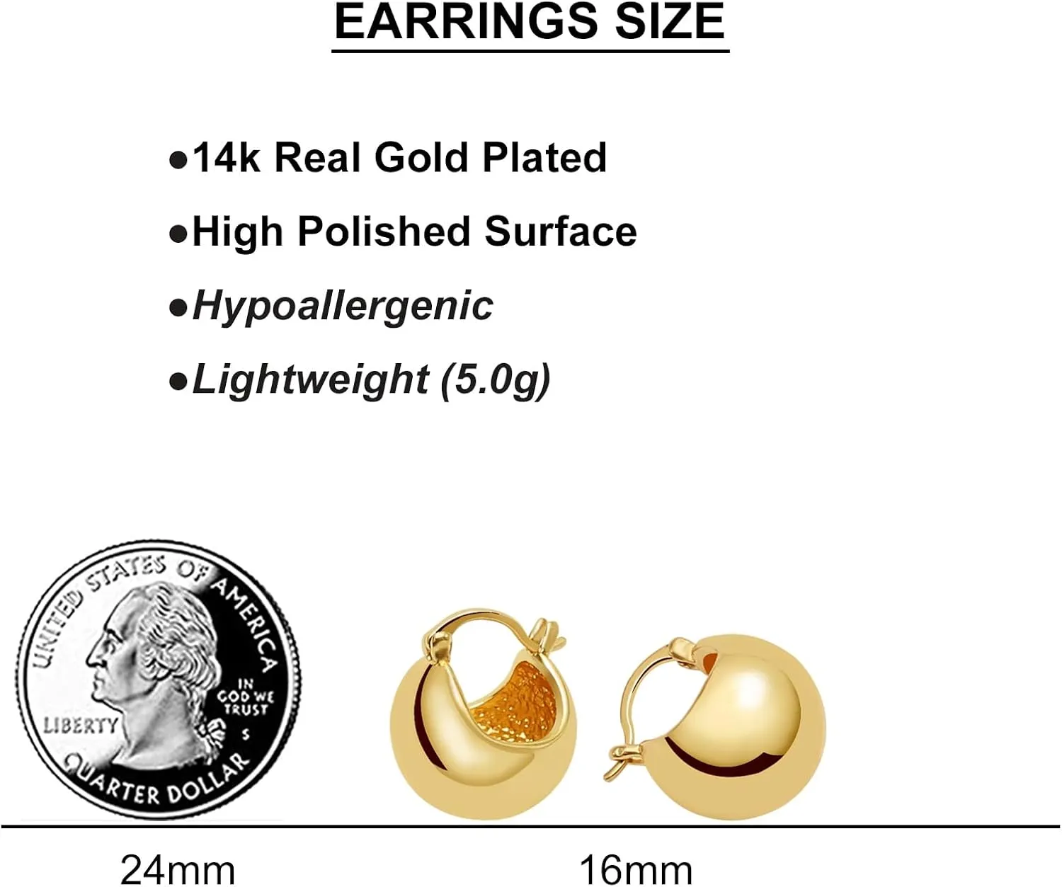 Small Chunky Gold Hoop Earrings For Women, 14k Gold Thick statement huggie hoop earrings Trendy Hoop Earrings Set Hypoallergenic Fashion Earrings