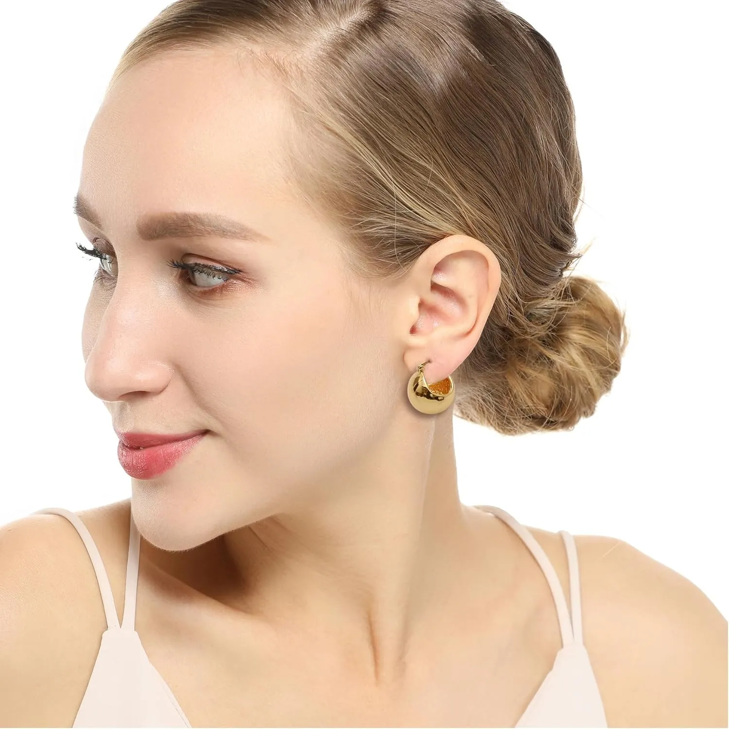 Small Chunky Gold Hoop Earrings For Women, 14k Gold Thick statement huggie hoop earrings Trendy Hoop Earrings Set Hypoallergenic Fashion Earrings