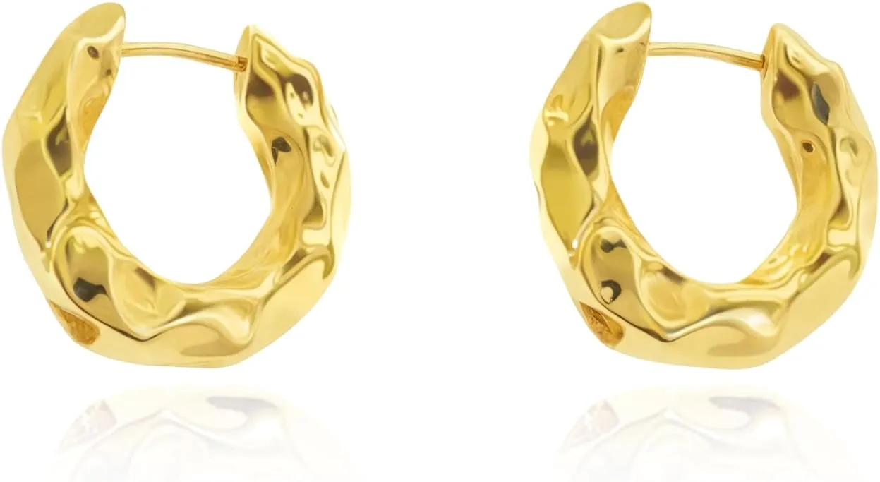 Small Gold Hoop Earrings for Women 925 Sterling Silver Post 14K Gold Plated Cubic Zirconia Huggie Earrings Hypoallergenic Thick Lightweight Hoop Earrings for Women Men (Baroque)