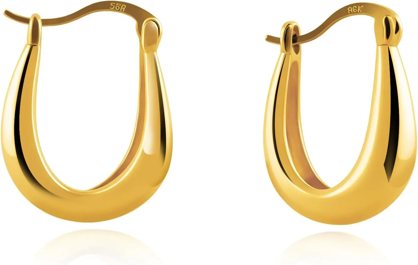 Small Gold Hoop Earrings for Women 925 Sterling Silver Post 14K Gold Plated Cubic Zirconia Huggie Earrings Hypoallergenic Thick Lightweight Hoop Earrings for Women Men (Oval)