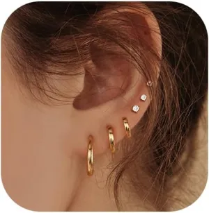 Small Gold Hoop Earrings for Women Dainty Gold Earrings| 14K Gold Plated Hypoallergenic Stud earrings Set| Cartilage Earrings for Multiple Piercing for Women (02-Gold)