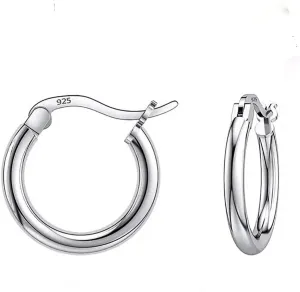 Small Solid White Gold Plated Pure 925 Sterling Silver Trendy Cool Lightweight Thin French Lock Hoop Earrings for Men Women Cartilage Hypoallergenic Huggie Hoops Earrings