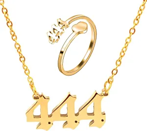 SMUK Angel Number Necklace, Dainty 18K Gold Plated Number 111 222 333 444 555 666 777 888 999 Necklace Pendants Choker Necklace Numerology Jewelry with Angel Number Ring for Women and Girls Gifts