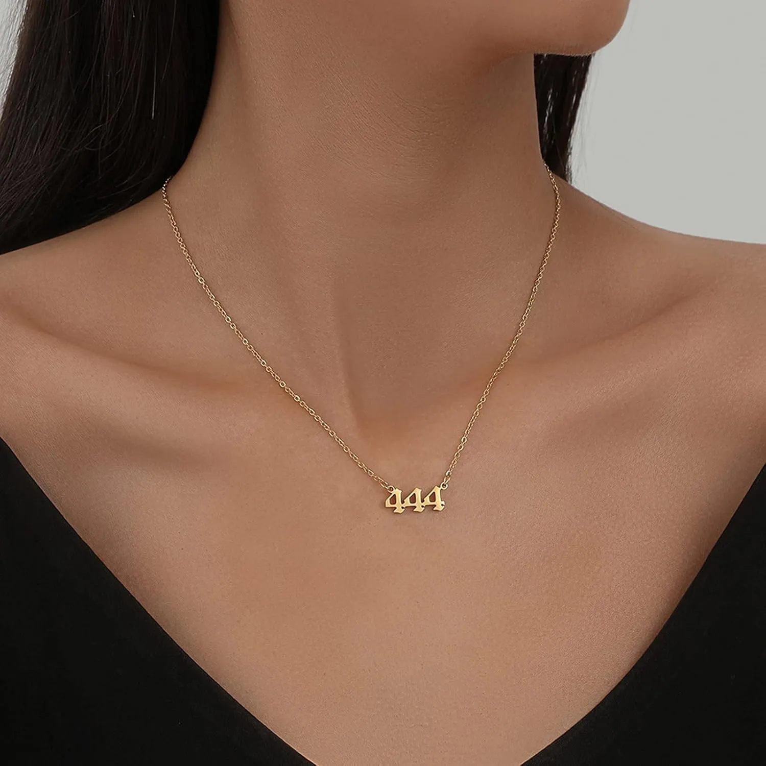 SMUK Angel Number Necklace, Dainty 18K Gold Plated Number 111 222 333 444 555 666 777 888 999 Necklace Pendants Choker Necklace Numerology Jewelry with Angel Number Ring for Women and Girls Gifts