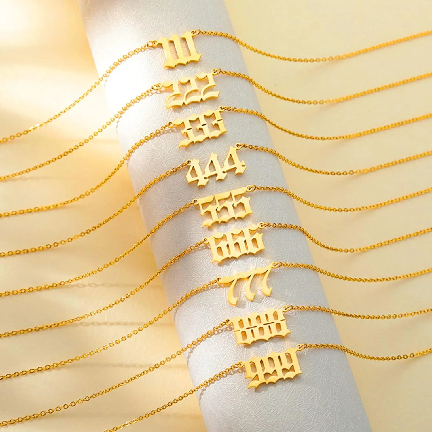 SMUK Angel Number Necklace, Dainty 18K Gold Plated Number 111 222 333 444 555 666 777 888 999 Necklace Pendants Choker Necklace Numerology Jewelry with Angel Number Ring for Women and Girls Gifts