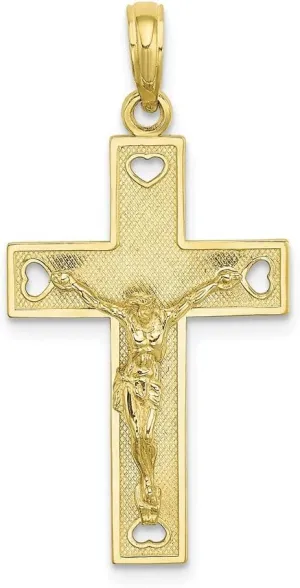 Solid 10k Yellow Gold Cut-Out Heart I LOVE JESUS Cross Crucifix Charm Pendant