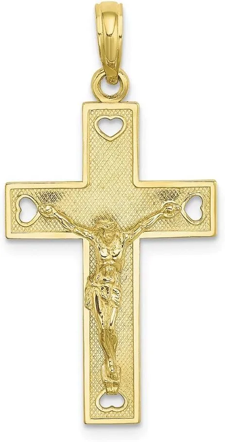Solid 10k Yellow Gold Cut-Out Heart I LOVE JESUS Cross Crucifix Charm Pendant