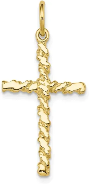 Solid 10k Yellow Gold Nugget Cross Charm Pendant - 30mm x 16mm - Jewelry Gifts For Women Wife Mom Gifts For Men Husband Dad