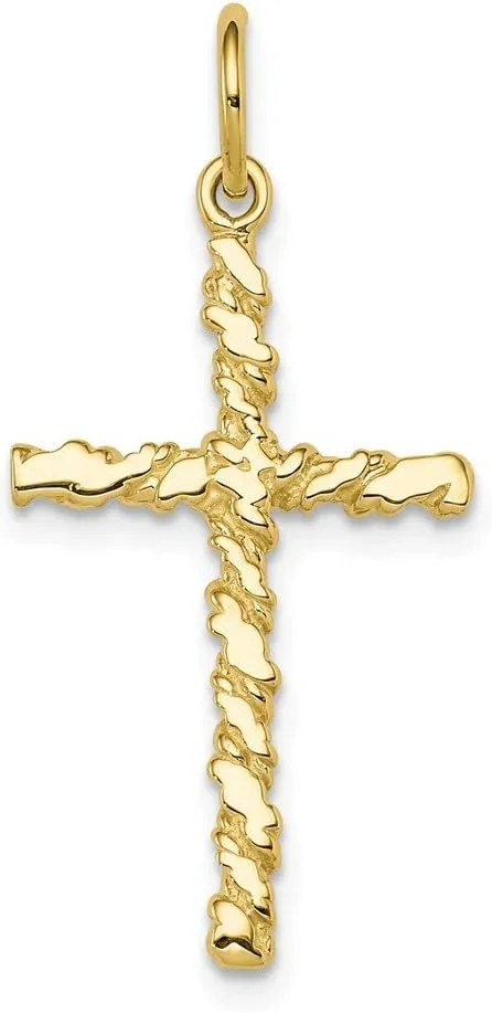 Solid 10k Yellow Gold Nugget Cross Charm Pendant - 30mm x 16mm - Jewelry Gifts For Women Wife Mom Gifts For Men Husband Dad