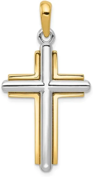 Solid 14k Yellow and White Gold Two Tone Cross Pendant Charm - 41mm x 20mm