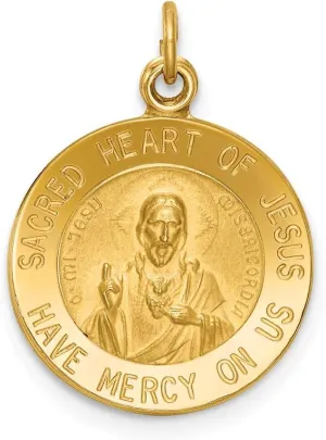 Solid 14k Yellow Gold Sacred Heart of Jesus Medal Charm Pendant - 19mm x 15mm