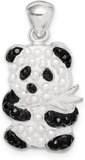 Solid 925 Sterling Silver Enamel Imitation Pearl and Preciosa Crystal Panda Pendant Charm