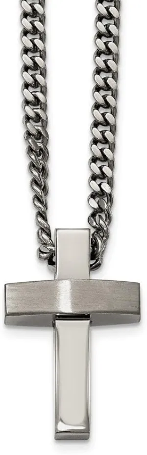 Solid Stainless Steel Men's Brushed and Cross Pendant Necklace Charm Chain 20"