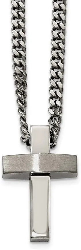 Solid Stainless Steel Men's Brushed and Cross Pendant Necklace Charm Chain 20"