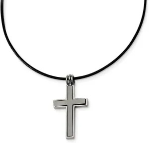 Solid Titanium Men's Leather Cord Cross Pendant Necklace Charm Chain