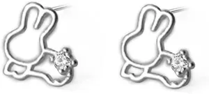 Solitarie Diamond Rabbit Stud Earring 925 Sterling Silver Crystal Cubic Zirconia Pet Animal Cartilage Post Studs Lovely Hollow Bunny Stud Earrings Trendy Dainty Jewelry for Women Girls Easter Christmas Birthday Gifts Hypoallergenic