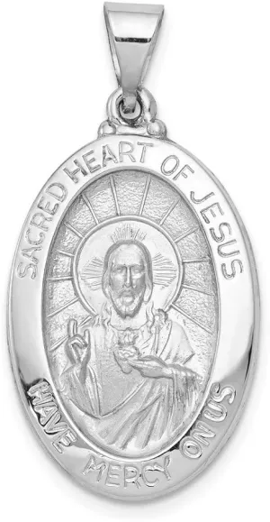 Sonia Jewels 14k White Gold Sacred Heart of Jesus Medal Brushed Matte Finish Pendant Charm - 27mm x 17mm