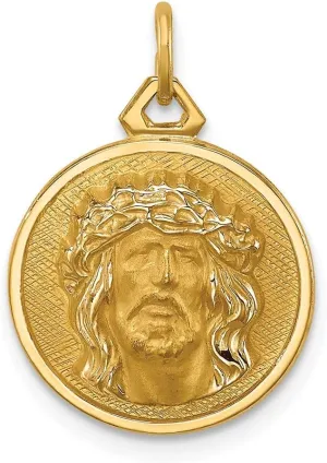 Sonia Jewels 14k Yellow Gold/Small Round Jesus Brushed Matte Finish Pendant Charm Medal