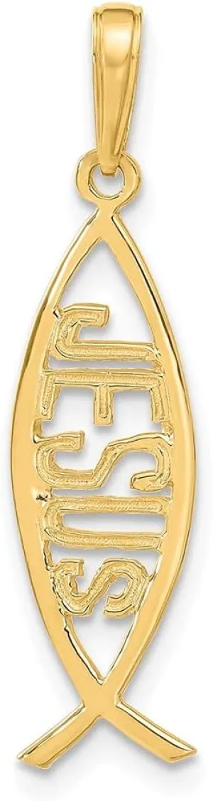 Sonia Jewels Real 10k Yellow Gold Ichthus Fish with Jesus Pendant Charm