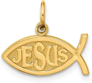 Sonia Jewels Real 10k Yellow Gold JESUS FISH Charm Pendant - 15mm x 16mm