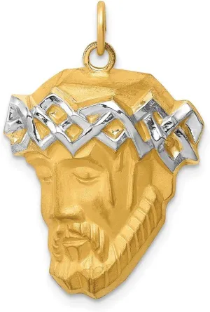 Sonia Jewels Real 14k White and Yellow Gold Two Toned/Large Jesus Brushed Matte Finish Pendant Charm Medal