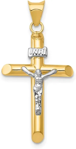 Sonia Jewels Real 14k Yellow and White Gold Two Tone Jesus Cross Pendant Crucifix Charm - 34mm x 16mm