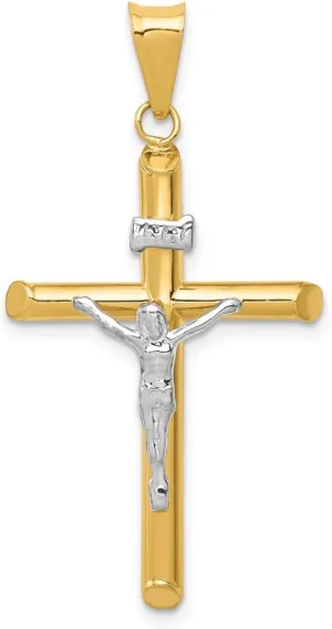 Sonia Jewels Real 14k Yellow and White Gold Two Tone Jesus Cross Pendant Crucifix Charm - 38mm x 20mm