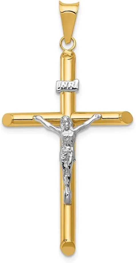 Sonia Jewels Real 14k Yellow and White Gold Two Tone Jesus Cross Pendant Crucifix Charm - 46mm x 23mm