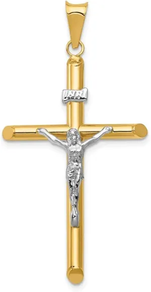 Sonia Jewels Real 14k Yellow and White Gold Two Tone Jesus Cross Pendant Crucifix Charm - 46mm x 23mm